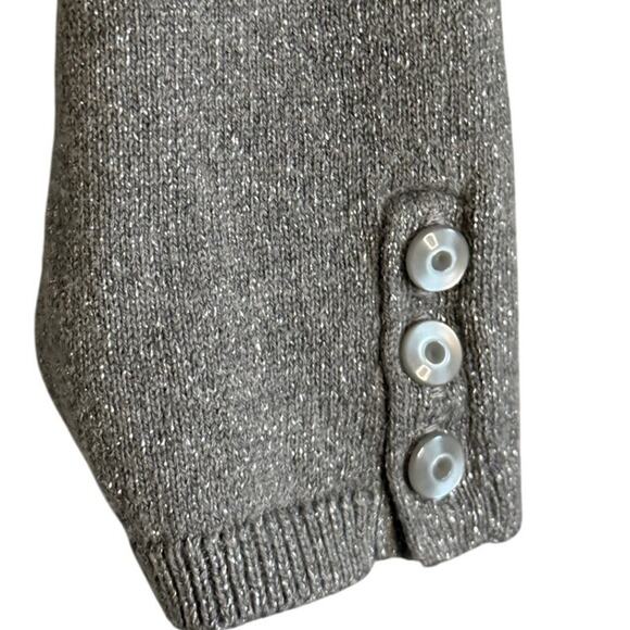 Ann Taylor Petite Small Metallic Gray Knit Wrap Sweater Button Cuff - Picture 6 of 6